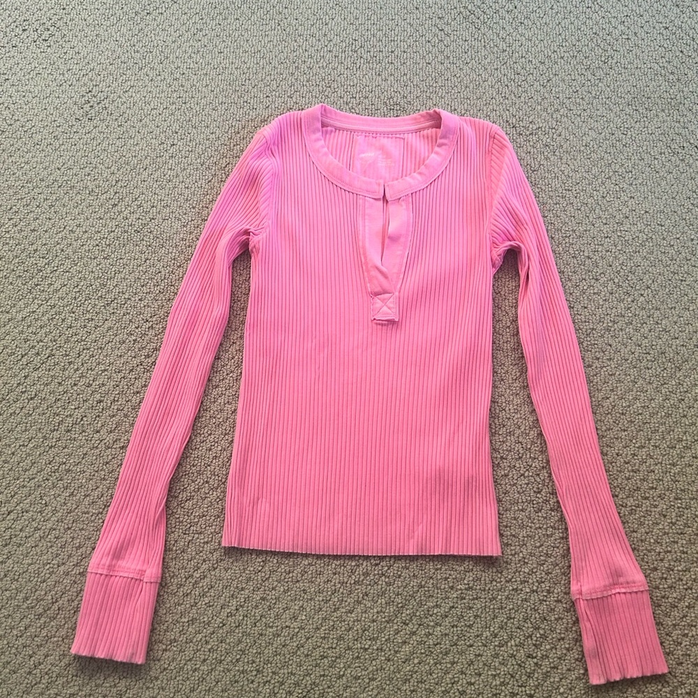 Aerie hot pink ribbed long sleeve